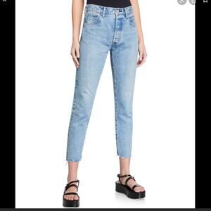 Moussy vintage jeans true indigo tapered raw hem high rise